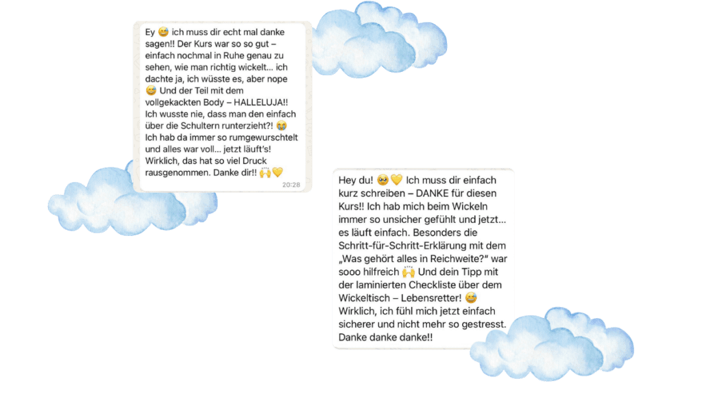 Veronika Hilger Kundenstimme zum Wickelkurs – Mockup mit echter WhatsApp-Nachricht einer begeisterten Mama als Testimonial- Kundenstimme zur download baby-wickel-checkliste – echte Rückmeldung im Mockup- Mütterpflege Veronika Hilger