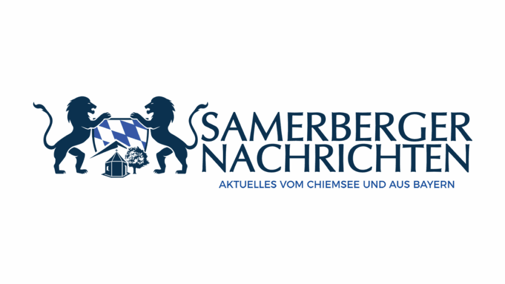 Logo der Samerberger Nachrichten mit zwei blauen Löwen, einem bayerischen Wappen und der Schrift „Samerberger Nachrichten – Aktuelles vom Chiemsee und aus Bayern“.